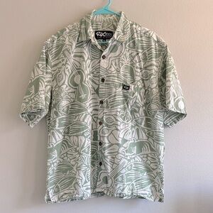 RIX Island Wear Mens Aloha Shirt - Luau Print Green and White